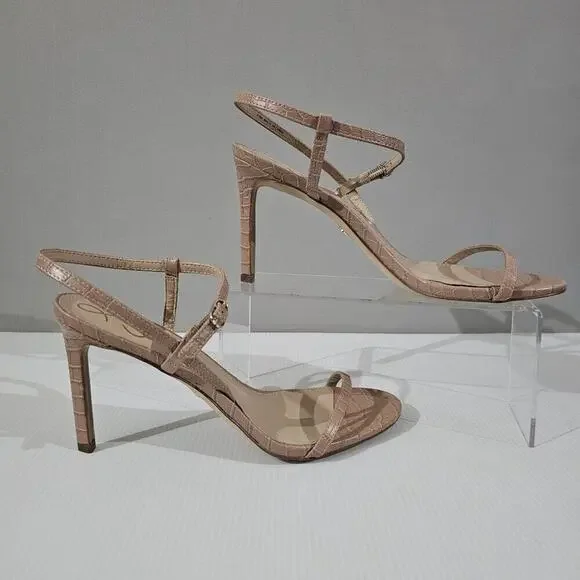 NEW Sam Edelman Doran Strappy Sandal Stiletto Heel Tan Croc Womens 9.5 - Picture 3 of 13